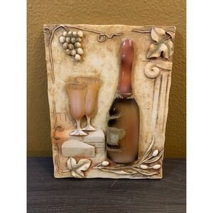 S Vassileva 3D Resin Hanging‎ Wall Plaque Wine Bottle Grapes Bar Food 6" X 5"